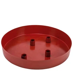 Adventschale mit 4 Stabkerzenhalter, Metallschale rot, Ø31cm