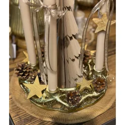 Adventskranz Ornamente gold, Weihnachtskranz aus Metall, geeignet für 4 Stabkerzen, Ø25cm