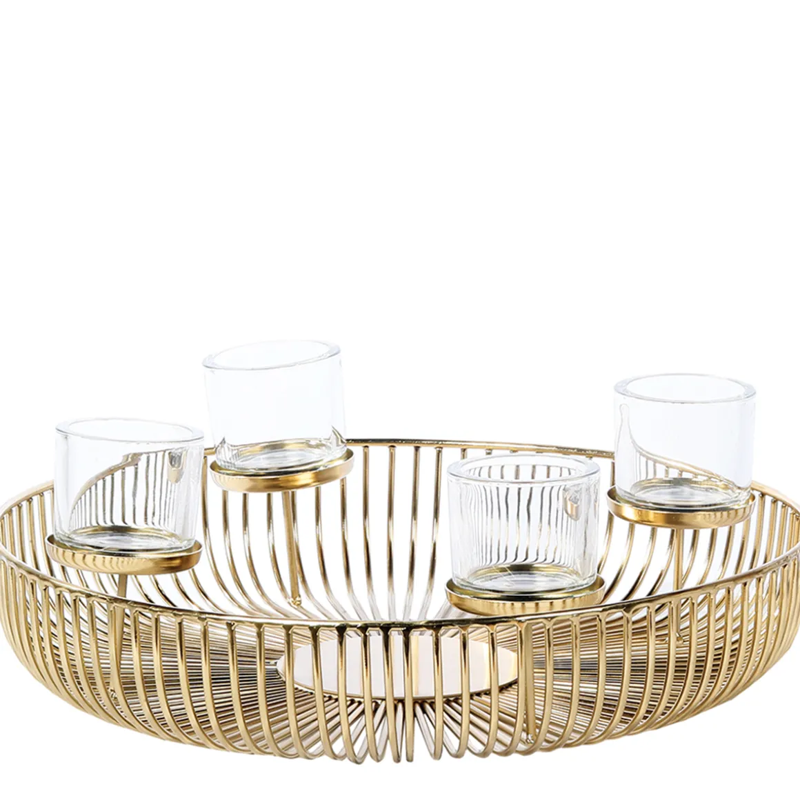 Adventsschale Pino, großer goldener Schalenleuchter 4-flamig, Ø50cm, WMG Grünberger