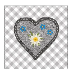 Ambiente Papierservietten Edelweiß im Herz grau kariert, 33x33cm