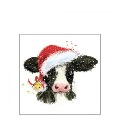 Ambiente Papierservietten Winter Kuh Santa mit Mütze, 25x25cm