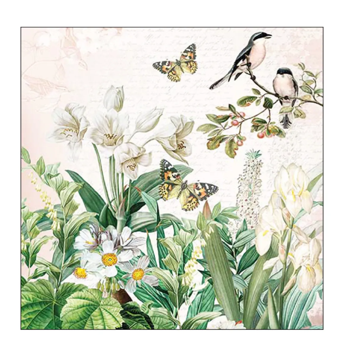 Ambiente Papierservietten Blumengarten mit Vögel und Schmetterling, 33x33cm