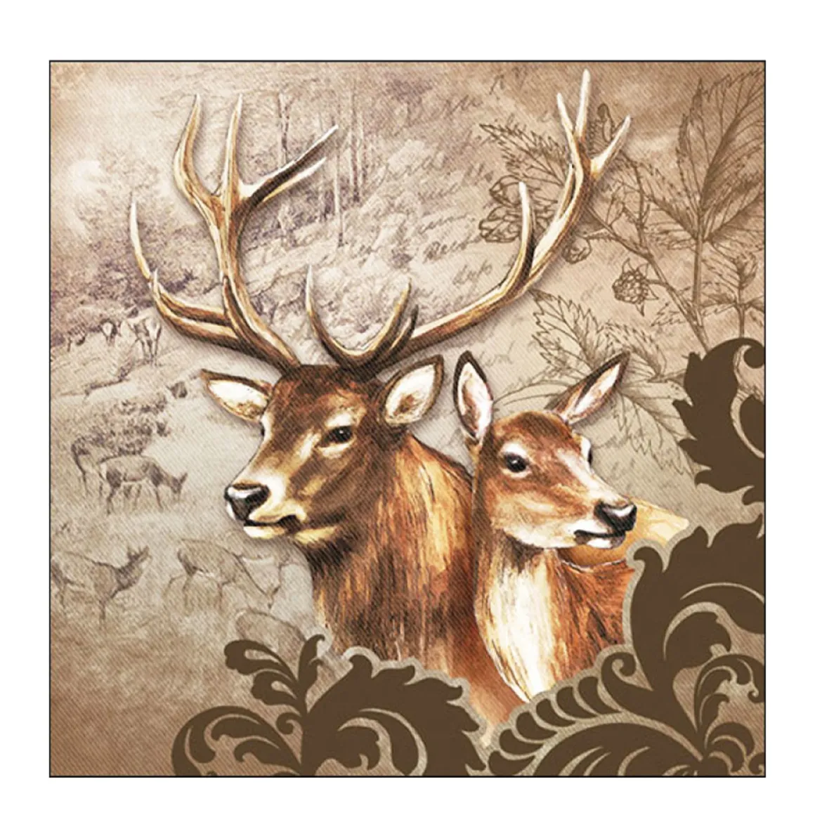 Ambiente Papierservietten Hirsch, Hirschpaar braun, 33x33cm