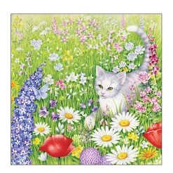 Ambiente Papierservietten Katze auf Sommerwiese, Summer meadow, 33x33cm