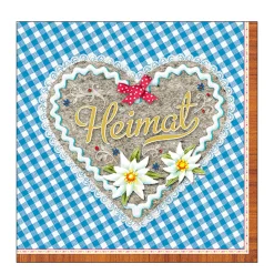Ambiente Papierservietten Landhaus Vichy blau, Herz Heimat, 33x33cm
