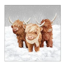 Ambiente Papierservietten Schottische Hochlandrinder im Schnee, 33x33cm