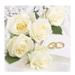 Ambiente Papierservietten Hochzeit, Weiße Rosen und Trauringe, 33x33cm