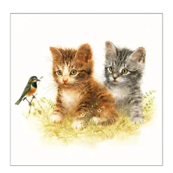 Ambiente Papierservietten Kätzchen, Katzen mit Vogel, Kitten friend, 33x33cm