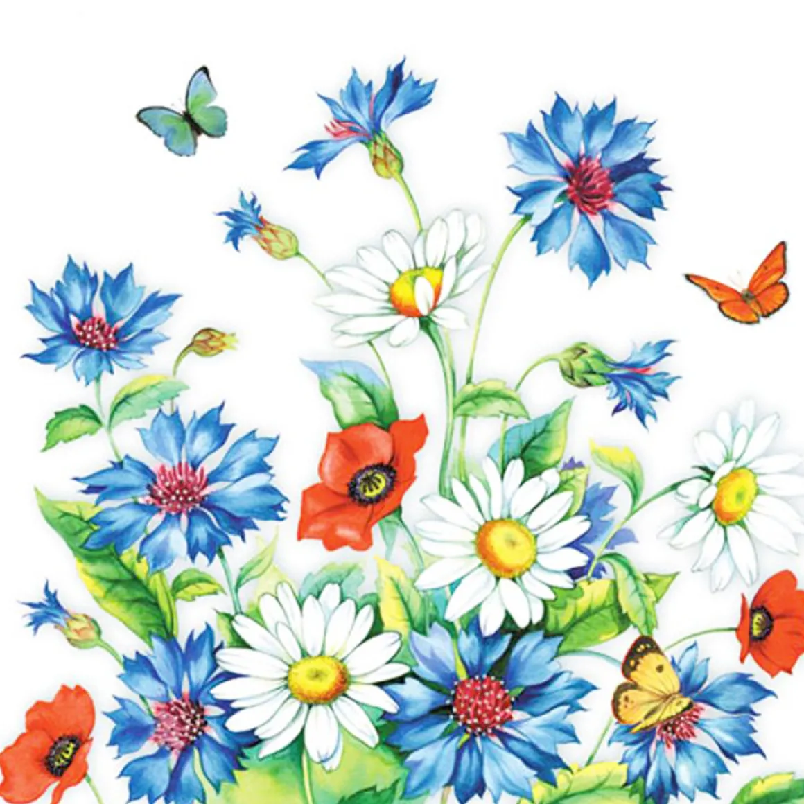 Ambiente Papierservietten Kornblumen und Schmetterling, Cornflower, 33x33cm