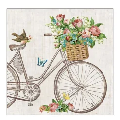 Ambiente Papierservietten Fahrrad mit Rosenkorb, Robin on bike, 33x33cm