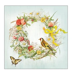 Ambiente Papierservietten, Schmetterling und Vogel im Blumenkranz, 33x33cm