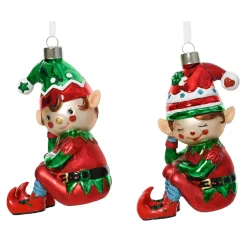 Baumschmuck Elfe, sitzende Weihnachtselfe mit roter Mütze, 11cm, Kaemingk