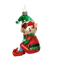 Baumschmuck Elfe, sitzende Weihnachtselfe mit grüner Mütze, 11cm, Kaemingk