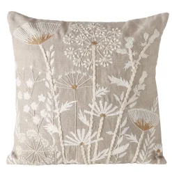 Baumwoll Kissen Finna, Blumenkissen beige, weiß bestickt, 45x45cm, Boltze Home Collections