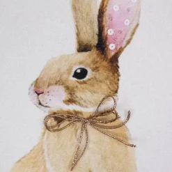 Baumwoll Kissen Hasen, Kaninchen im Blumenkranz, hellblau/rosa kariert, 45x45cm, Mars & More