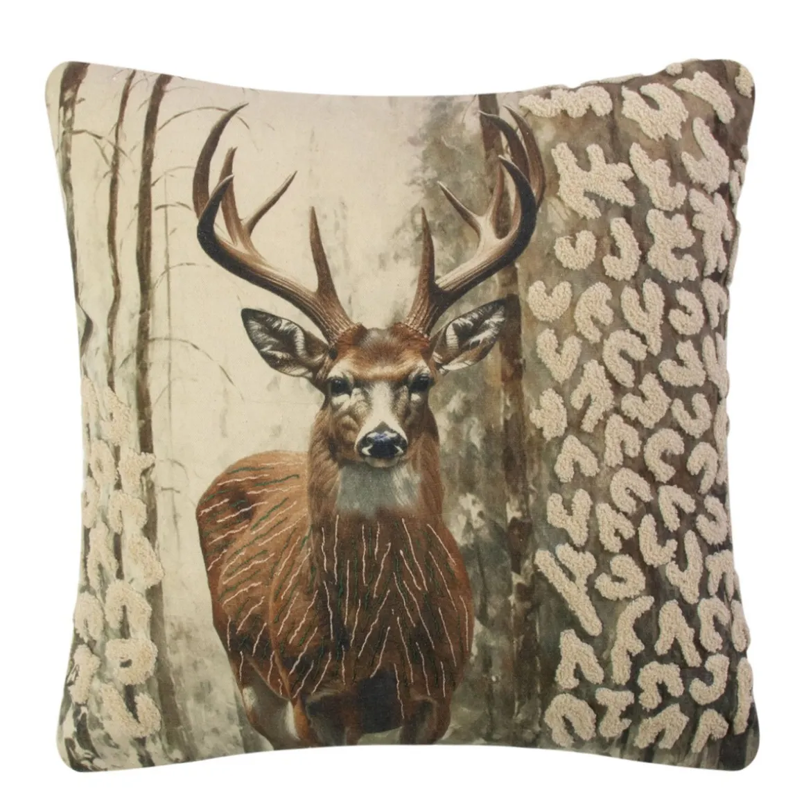Baumwoll Kissen Hirsch Leo, Hirsch im Wald bestickt, 45x45cm, Mars & More