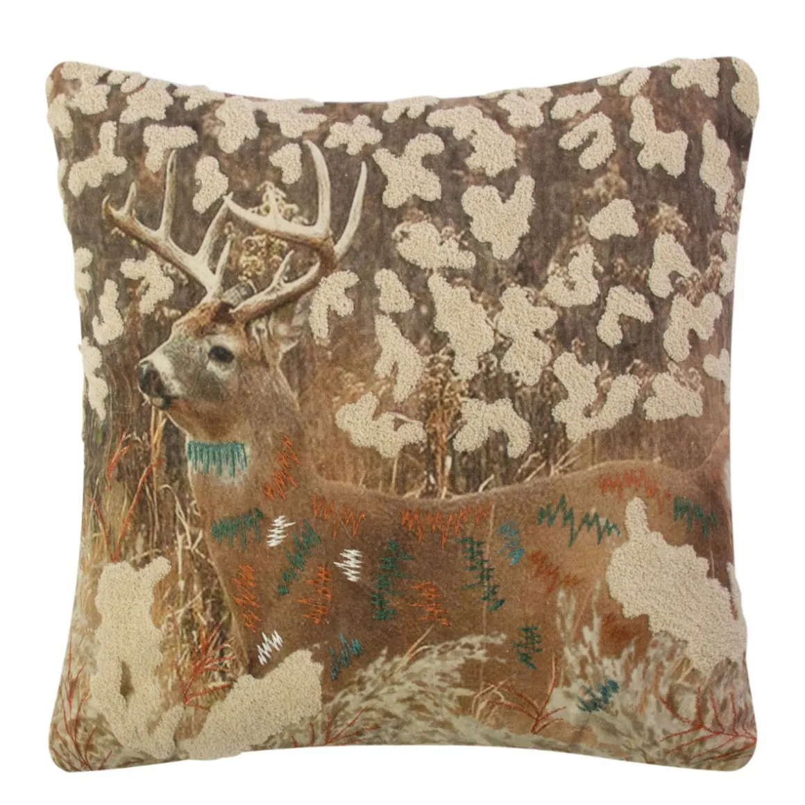 Baumwoll Kissen Hirsch, Hirsch im Gras bestickt, 45x45cm, Mars & More