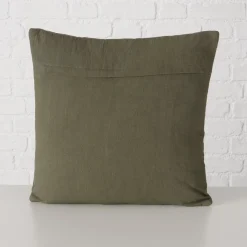 Baumwoll-Leinen Kissen Ramoni, Blumenkissen salbeigrün, rosa-beige bestickt, 45x45cm, Boltze Home Collections