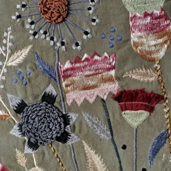 Baumwoll-Leinen Kissen Ramoni, Blumenkissen salbeigrün, rosa-beige bestickt, 45x45cm, Boltze Home Collections