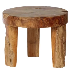 Beistelltisch Erosi Teak, unregelmäßiger rustikaler Teakholztisch auf 3 Beinen, WMG Grünberger