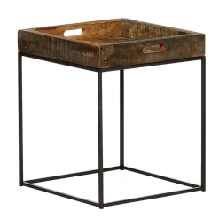 Beistelltisch Laredo, Eisengestell mit rustikaler Altholzschale, 50x50cm, WMG Grünberger