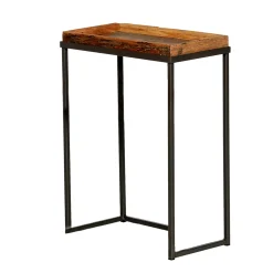 Beistelltisch Talara, rustikaler Tablettisch, Konsole, Eisengestell mit Altholztablett, 60cm, WMG Gr