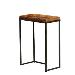 Beistelltisch Talara, rustikaler Tablettisch, Konsole, Eisengestell mit Altholztablett, 45cm, WMG Gr