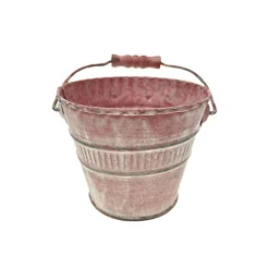 Übertopf Eimer mit Herz und Henkel, rosa used look, 15x12cm, Metall