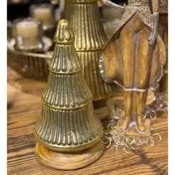 Deko Baum, rustikaler runder Glasbaum, antikgold, auf Holzfuß, 25cm