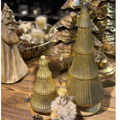 Deko Baum, rustikaler runder Glasbaum, antikgold, auf Holzfuß, 41cm