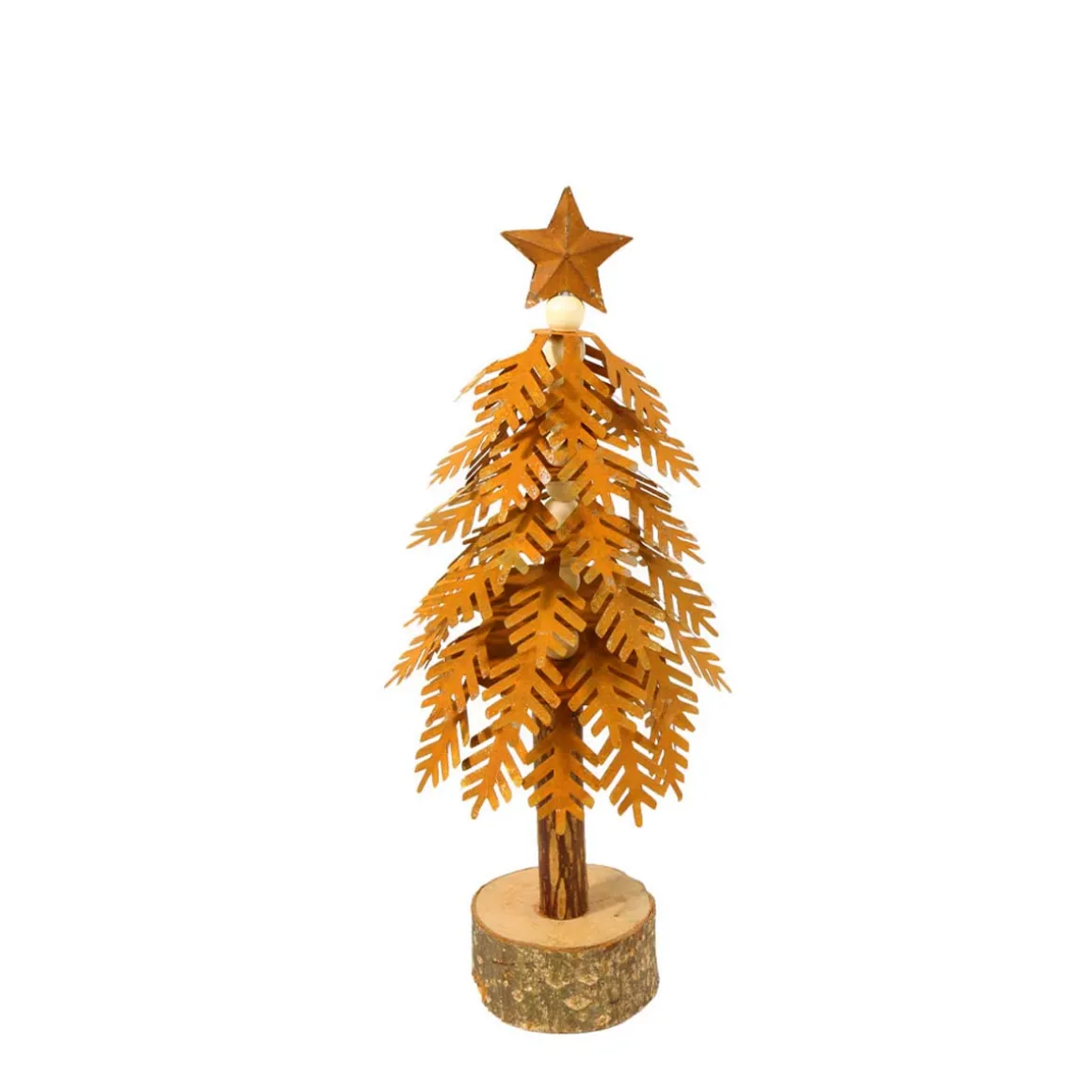 Deko Baum Weihnachten Used Look, Rost Tannenbaum mit Stern, Rostbaum auf Holzsockel, 28cm