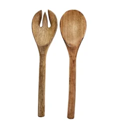 Deko Besteck Set, Holzbesteck Gabel und Löffel, Salatbesteck aus Mangoholz, 25cm