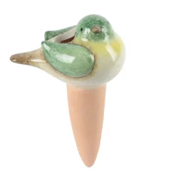 Deko Bewässerungsvogel grün-gelb, Keramikvogel für Pflanzenbewässerung,15cm