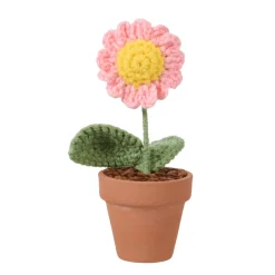 Deko Blume gehäckelt, Wollblume im Keramiktopf, rosa-gelb, 14cm