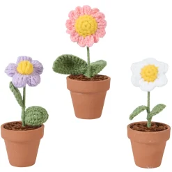 Deko Blume gehäckelt, Wollblume im Keramiktopf, rosa-gelb, 14cm