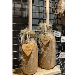 Deko Blumenvase Flasche Naturholz, Holzflasche, Kerzenständer oder Blumenvase aus Naturholz, 25cm