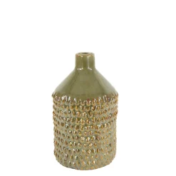 Deko Blumenvase Noppen,Keramikvase olive genoppt, 18cm