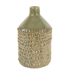 Deko Blumenvase Noppen,Keramikvase olive genoppt, 18cm