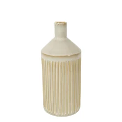 Deko Blumenvase Streifen, Keramikvase creme-beige, Flaschenform, 25cm