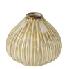 Deko Blumenvase Streifen, Keramikvase creme-beige, bauchige Form, 8cm