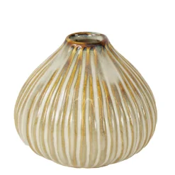 Deko Blumenvase Streifen, Keramikvase creme-beige, bauchige Form, 8cm