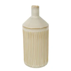 Deko Blumenvase Streifen, Keramikvase creme-beige, Flaschenform, 30cm