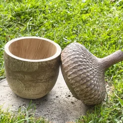 Deko Eichel in Holzoptik, Eichelgefäß mit abnehmbaren Deckel, Vorratsdose, 22cm