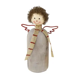 Deko Engel, Holzengel mit Schal, used look, grau-rot, 16cm