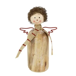 Deko Engel, Holzengel mit Schal, used look, natur-rot, 20cm
