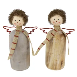 Deko Engel, Holzengel mit Schal, used look, natur-rot, 20cm