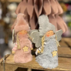 Deko Engel, Plüschengel mit rosa Mütze und Stern, 14cm