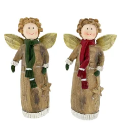 Deko Engel, Weihnachtsengel in holzoptik mit grünem Schal und Handschuhe, 18cm