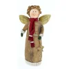 Deko Engel, Weihnachtsengel in holzoptik mit rotem Schal und Handschuhe, 18cm