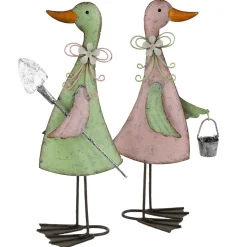 Deko Ente mit Schaufel, grün, 20cm, Metall